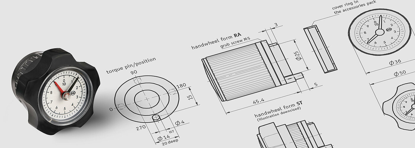 Stellknopf auf technischer Zeichnung